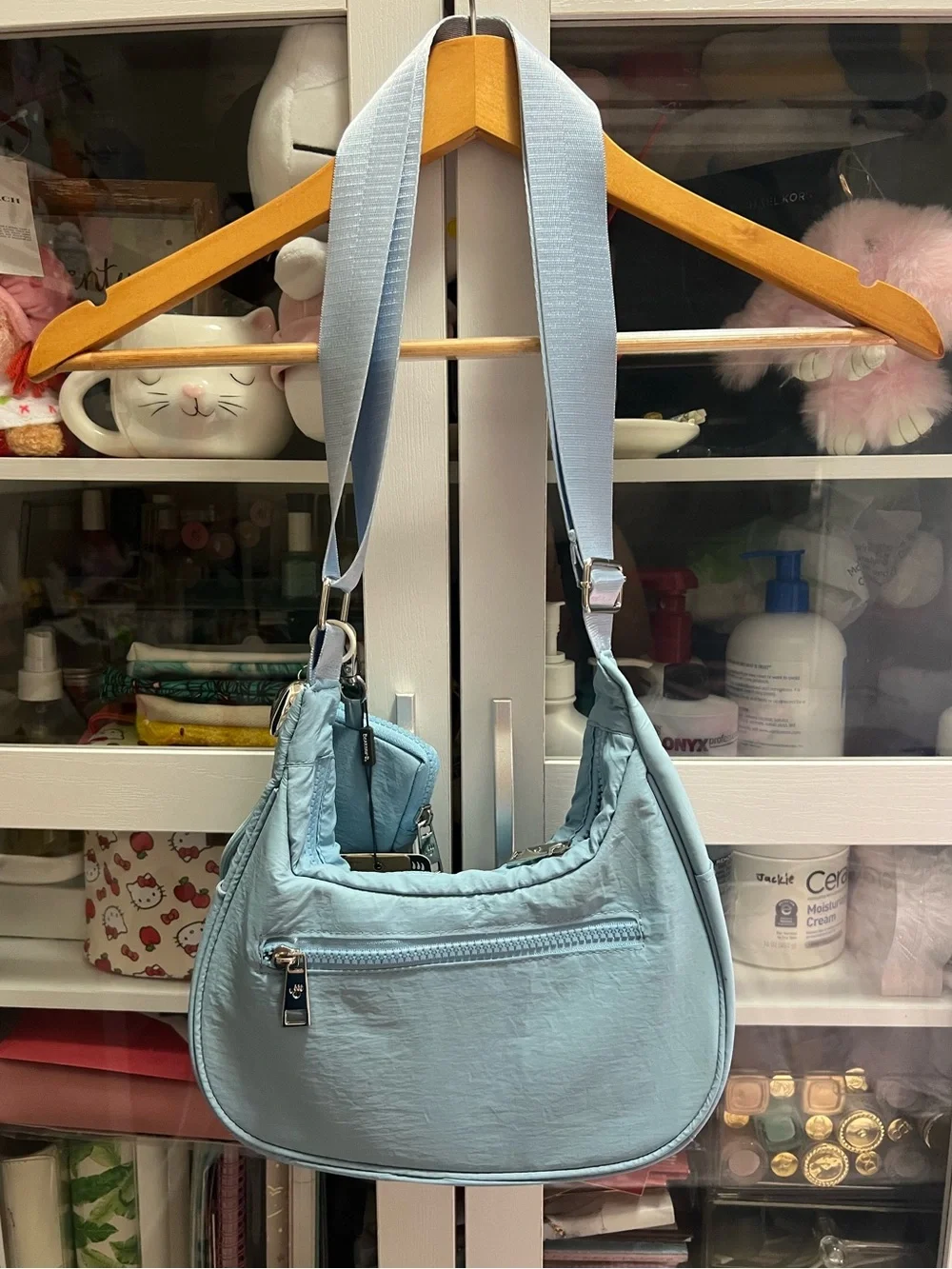 BearPaw Quilted Puffer Shoulder Bag with Detachable Pouch Sterling Blue NWT